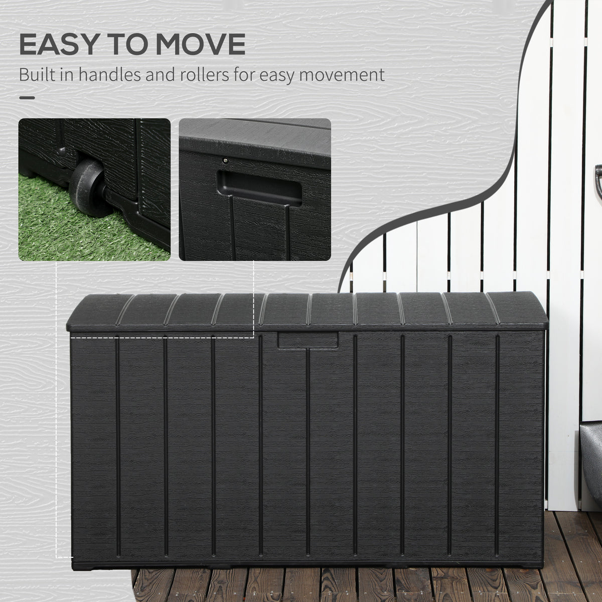 81 Gallon Garden Storage Box, Waterproof  Double Wall Storage Container with Wheels and Handles, Black