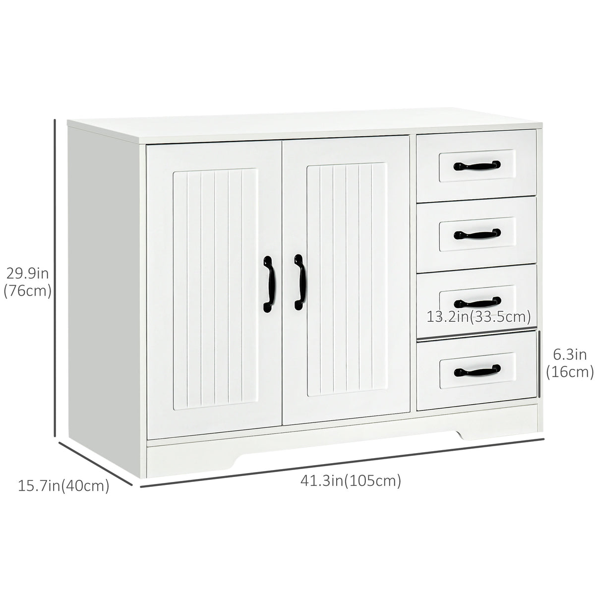 Modern Sideboard Buffet Cabinet with Drawers and Beadboard Door Cupboard Kitchen Storage Cabinet White – view 2
