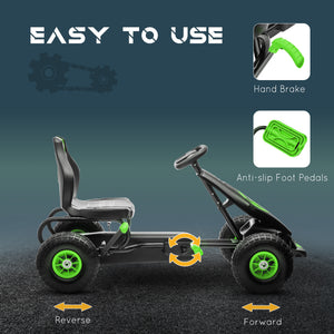 Pedal Go Kart w/ Adjustable Seat, Rubber Wheels Shock Absorb, Green