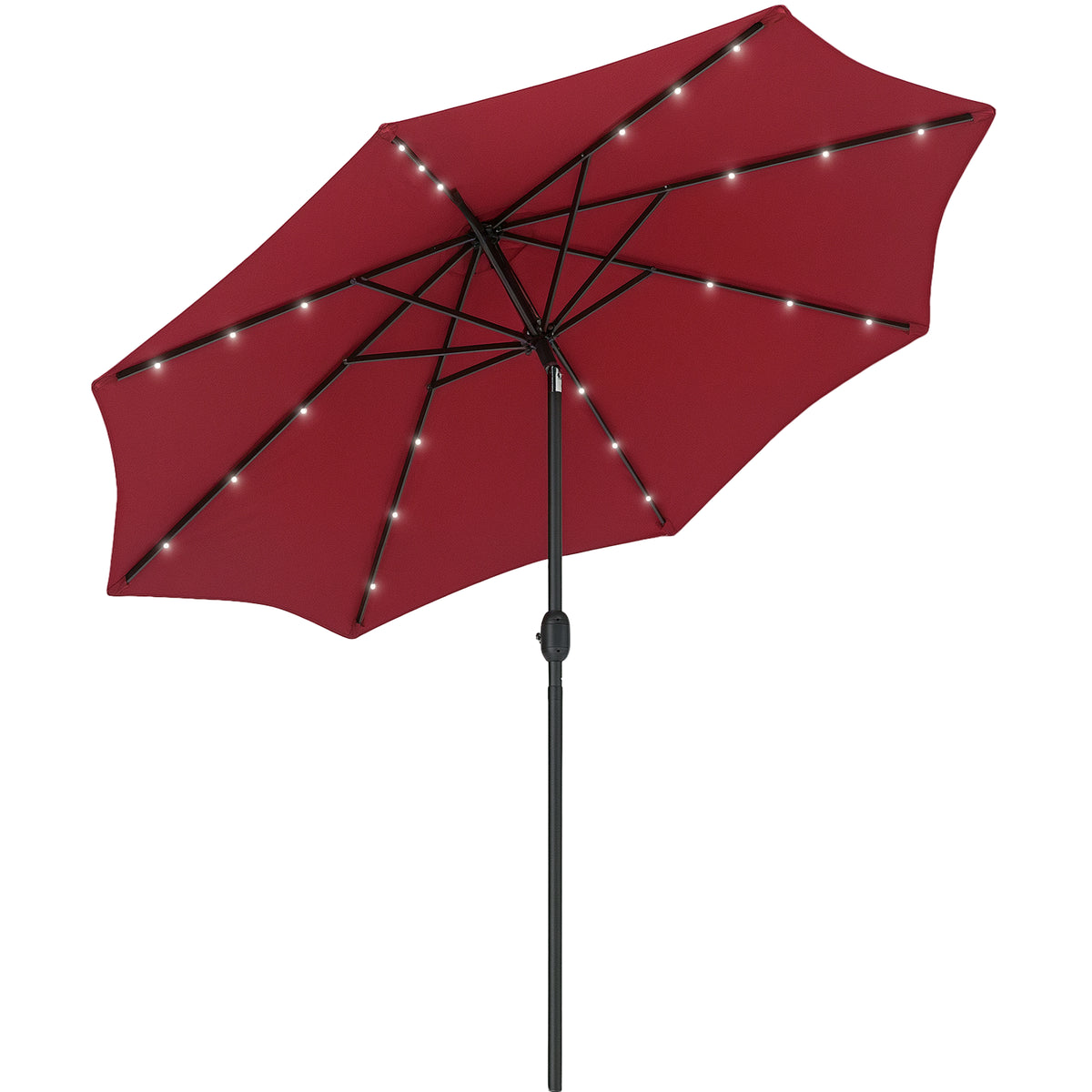 9ft Solar Patio Umbrella Outdoor Sunshade 24 LED Lights Tilt Canopy Wine Red – view 8