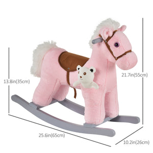 Qaba Kids Rocking Horse Plush Animal on Wooden Rockers with Sounds, Wooden Base and Bear Toy, Baby Rocking Chair