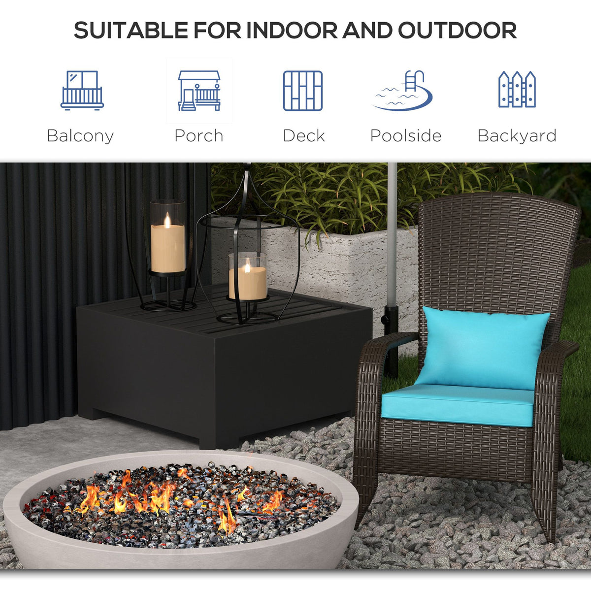 Patio Wicker Adirondack Chair, Outdoor Rattan Muskoka Chair with Cushions for Patio, Garden, Backyard, Cream