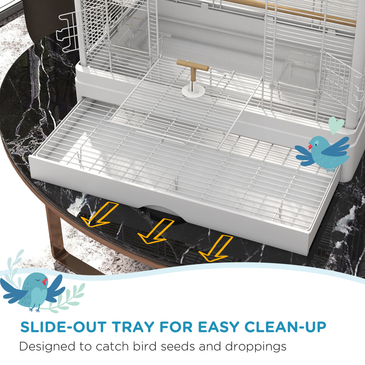 22" Bird Cage for Budgie Finches Canaries Love Birds with Wooden Stands, Slide-Out Tray, Handles – view 10