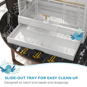 22" Bird Cage for Budgie Finches Canaries Love Birds with Wooden Stands, Slide-Out Tray, Handles – view 10