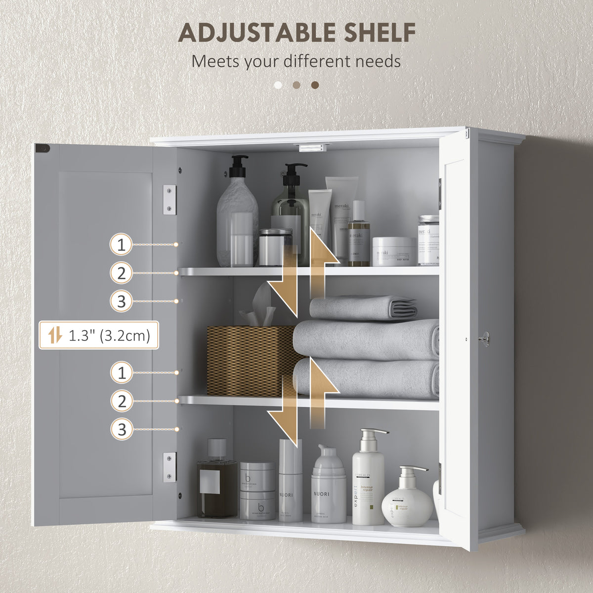 Bathroom Medicine Cabinet, Wall Cabinet with 2 Doors and Adjustable Shelf, Space Saver Over Toilet Cabinet