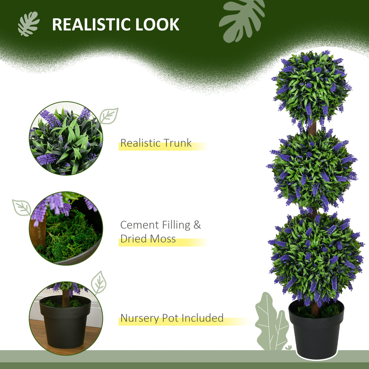 2.3ft Set of 2 Artificial Plants, Lavender Flowers Ball Trees with Pot, for Home Indoor Outdoor Decor
