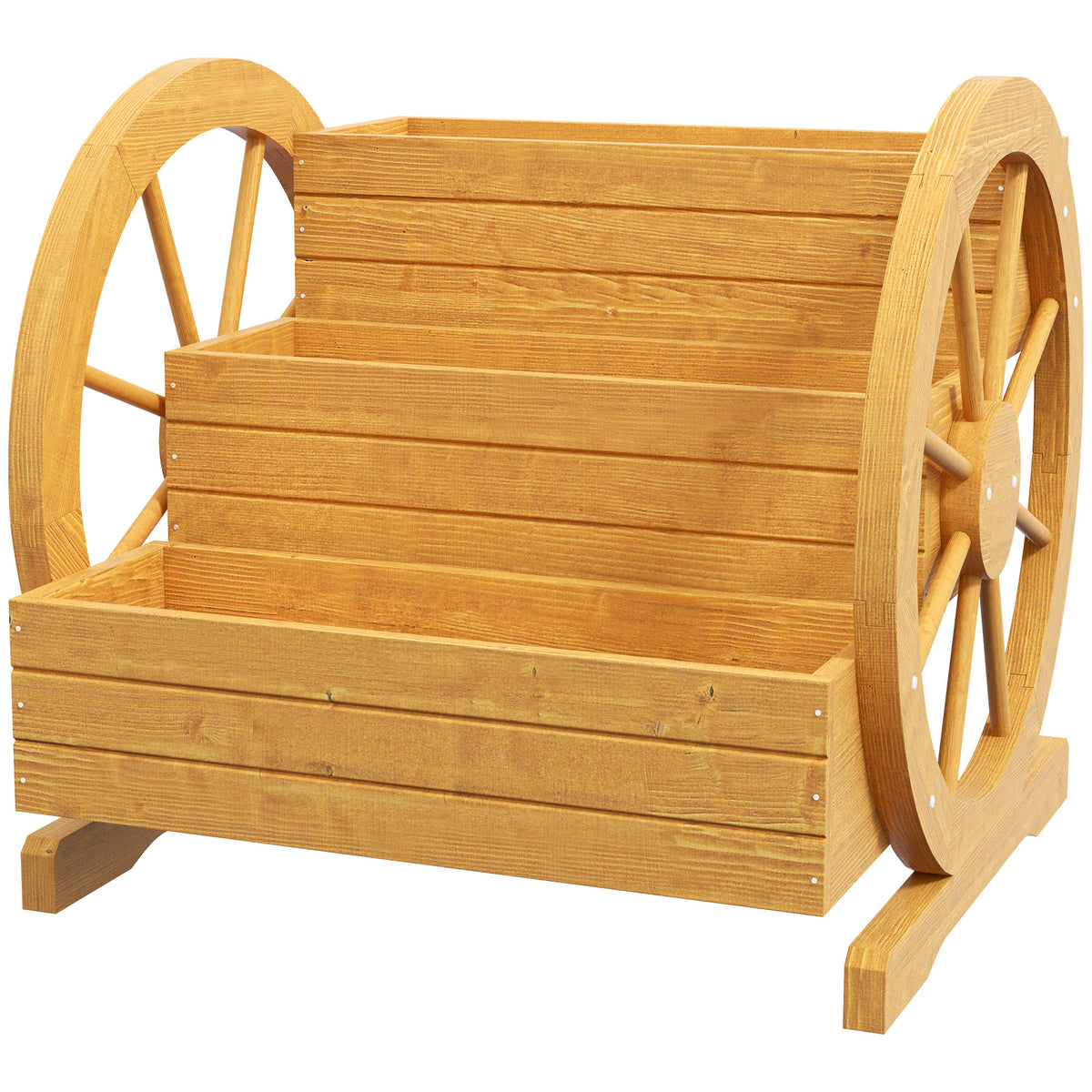 Wooden Wagon Planter Box, 3-Tier Raised Garden Bed, for Vegetables Flowers Herbs, 24" x 24" x 22", Natural