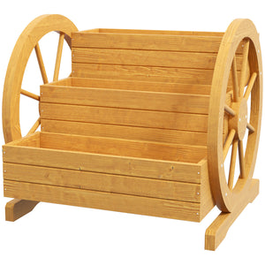 Wooden Wagon Planter Box, 3-Tier Raised Garden Bed, for Vegetables Flowers Herbs, 24" x 24" x 22", Natural