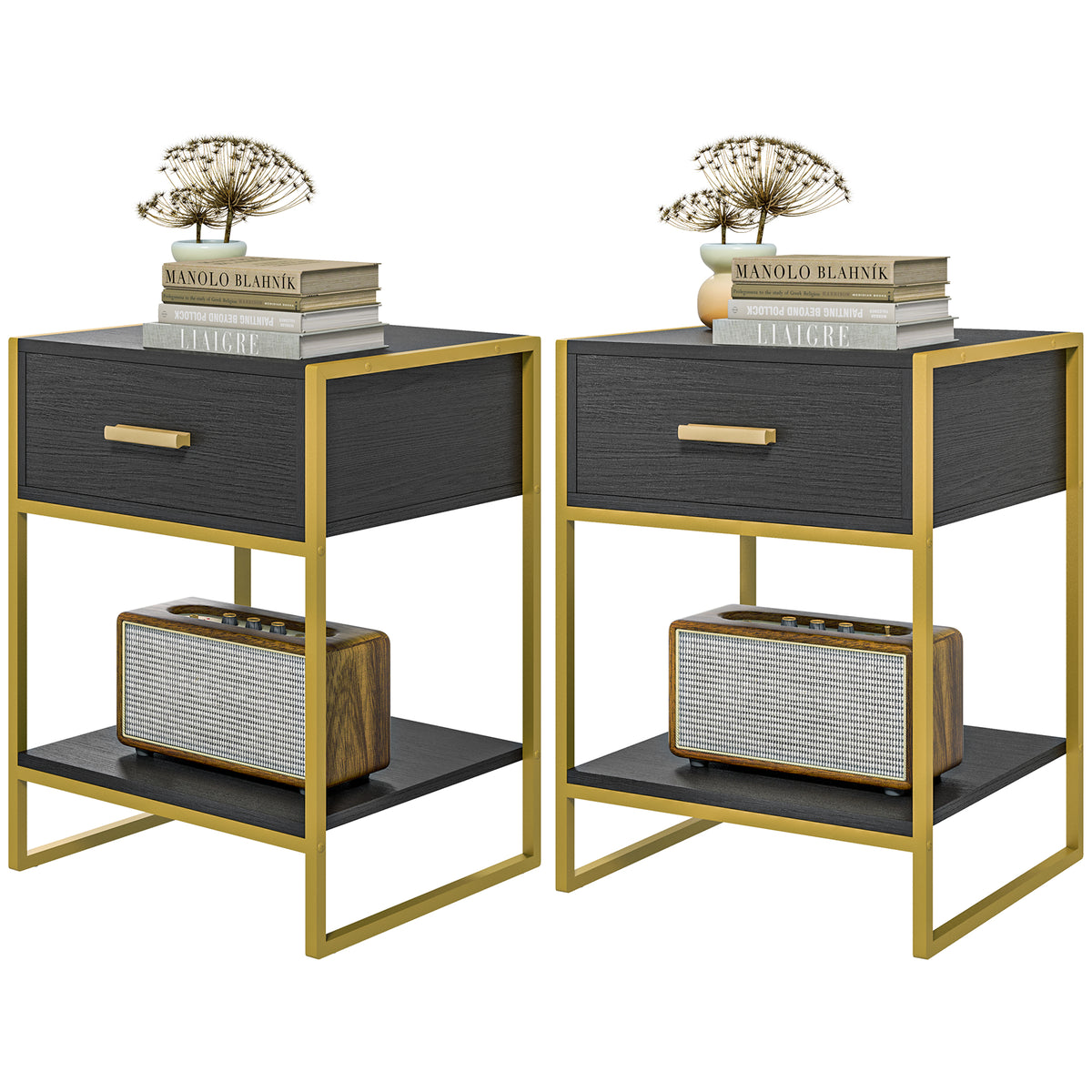 Nightstand Set of 2, Modern Bedside Table with Drawer and Shelf, Bedside Cabinets for Bedroom, White – view 8