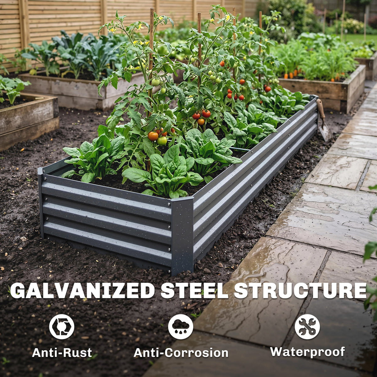 8'x2'x1' Galvanized Raised Bed, Large Elevated Planter Box for Growing Flowers, Herbs and Vegetables – view 4