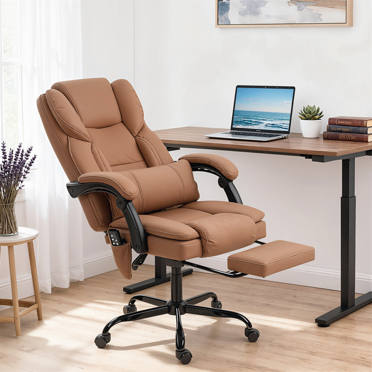 Office Chair with Massage, Pet-Friendly Faux Leather Reclining Desk Chair with Lumbar Support, Footrest – view 14