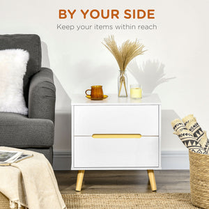 Nightstand, Bedside Table with 2 Drawers, Modern Side End Table with Solid Wood Legs for Bedroom, White – view 3