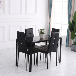 Set of 4 Modern Style Dining Chairs, Button Tufted High Back Side Chairs with Upholstered Seat, Steel Legs for Living Room, Kitchen, Study, Bedroom, Black
