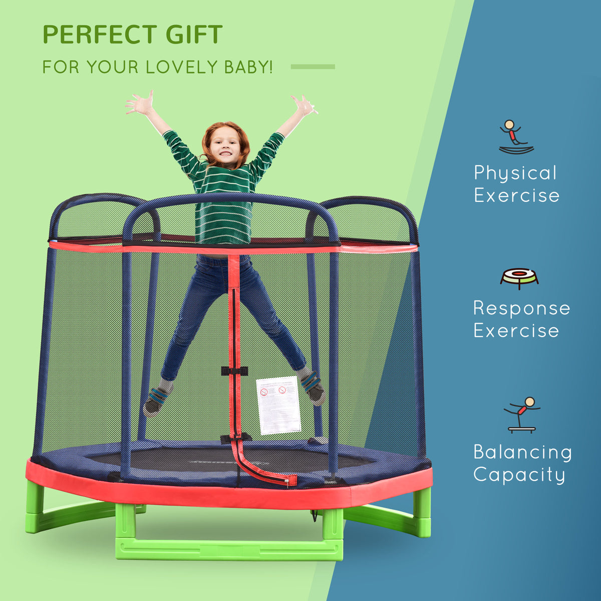 84.75" Kids Trampoline 7 FT Indoor Outdoor Trampolines with Safety Net Enclosure Built-in Zipper Padded Covering, for Boys and Girls, Red