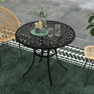 35.5" Round Outdoor Dining Table for 2-4, Cast Aluminum Garden Patio Table with 2" Umbrella Hole, Grid Top, Black