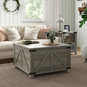 Farmhouse Coffee Table, Square Center Table with Flip-top Lids, Hidden Storage Compartment and Wooden Legs – view 12
