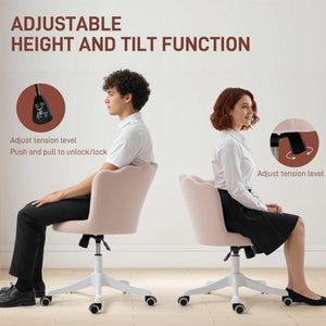 Office Chair, Armless Swivel Desk Chair with Adjustable Height, Backrest, Tilt Function for Office, Vanity, Pink