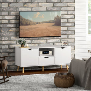 TV Stand with Storage for up to 50" TV, Modern TV Table with Open Shelf, Drawer and 2 Cabinets, White