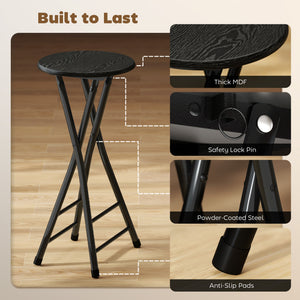 Set of 4 Foldable Barstools, Counter Height Bar Stools with Footrest and Steel Legs for Kitchen Island, Black
