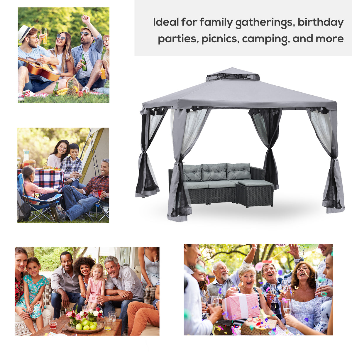 10' x 10' Patio Gazebo Pavilion, 2-Tier Roof Canopy Outdoor Event Party Tent with Steel Frame for Garden – view 21