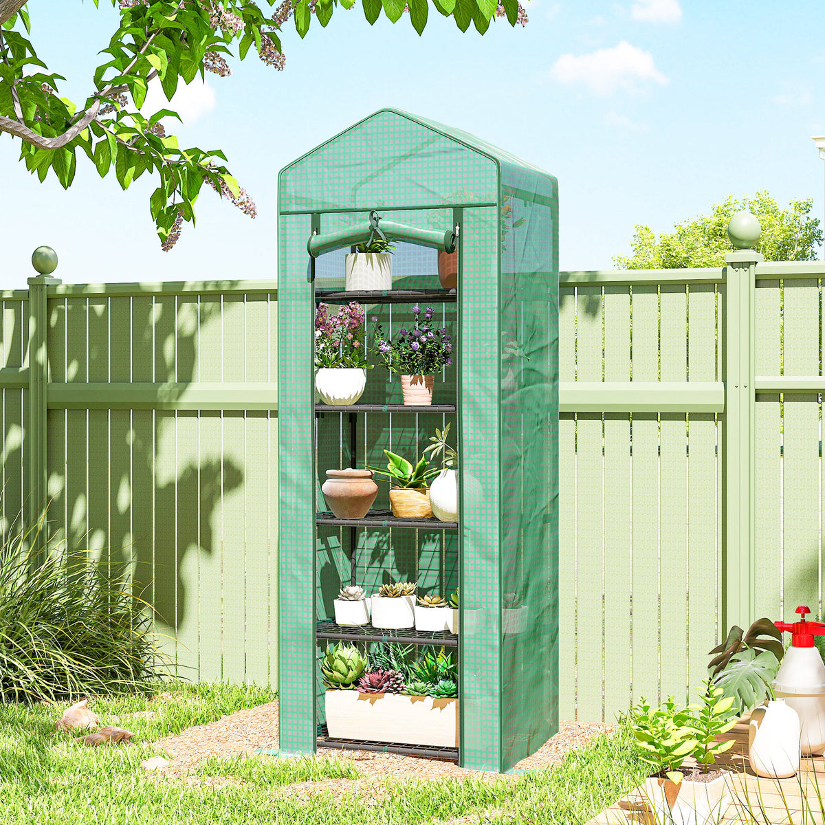 5 Tier Mini Greenhouse, Portable Outdoor Flower Stand with Shelf Clips, Indoor Greenhouse with Steel Frame – view 9