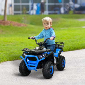Qaba Kids ATV, 12V Battery Powered Electric Ride on Toy w/ Spring Suspension, Storage Basket, High & Low Speed
