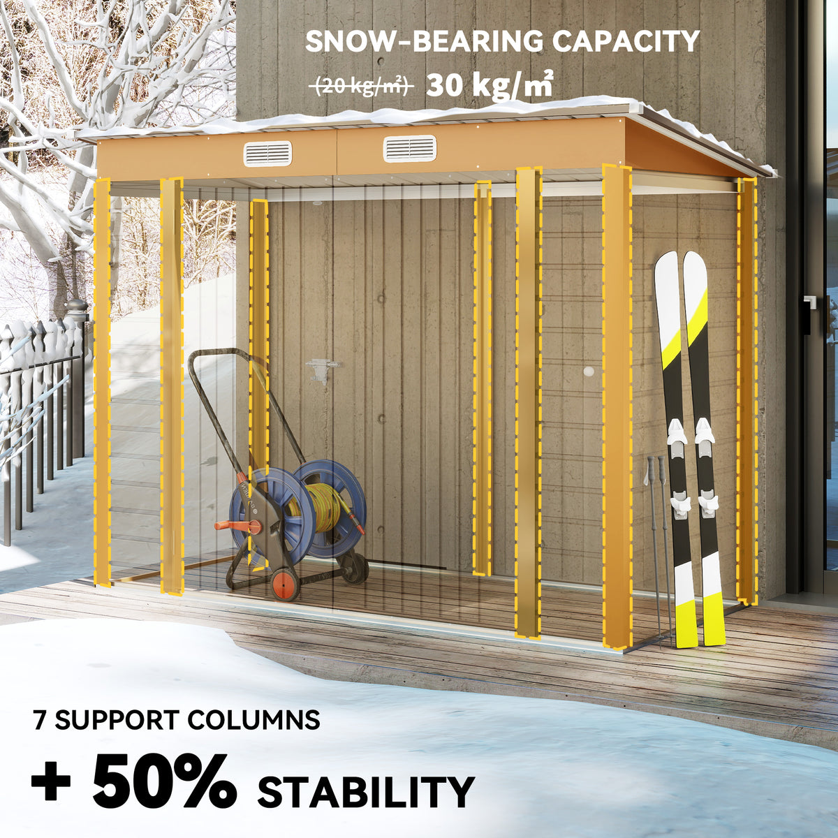 8 x 4FT Galvanized Garden Storage Shed, Metal Outdoor Shed with Double Doors and 2 Vents, Oak – view 46