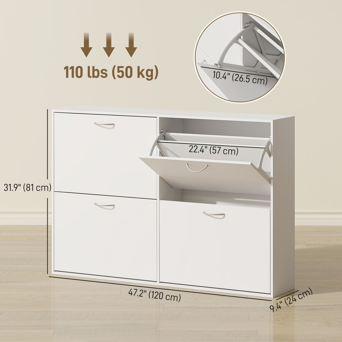 Flip Down Shoe Storage, Multi Cabinet, Wooden Shoe Rack, Entryway Shelf, 4 Drawer Organizer – view 9