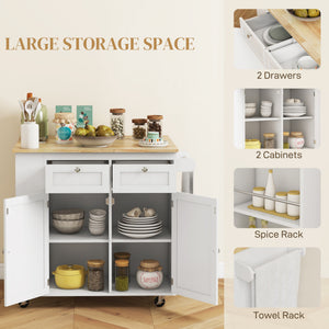 Kitchen Island with Power Outlet and Drop Leaf, Rolling Kitchen Cart with 2 Drawers and Adjustable Shelves – view 12
