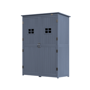4x1.5ft Wooden Garden Storage Shed, Outdoor Tool Cabinet Organizer with Windows and Double Door, Nature Wood