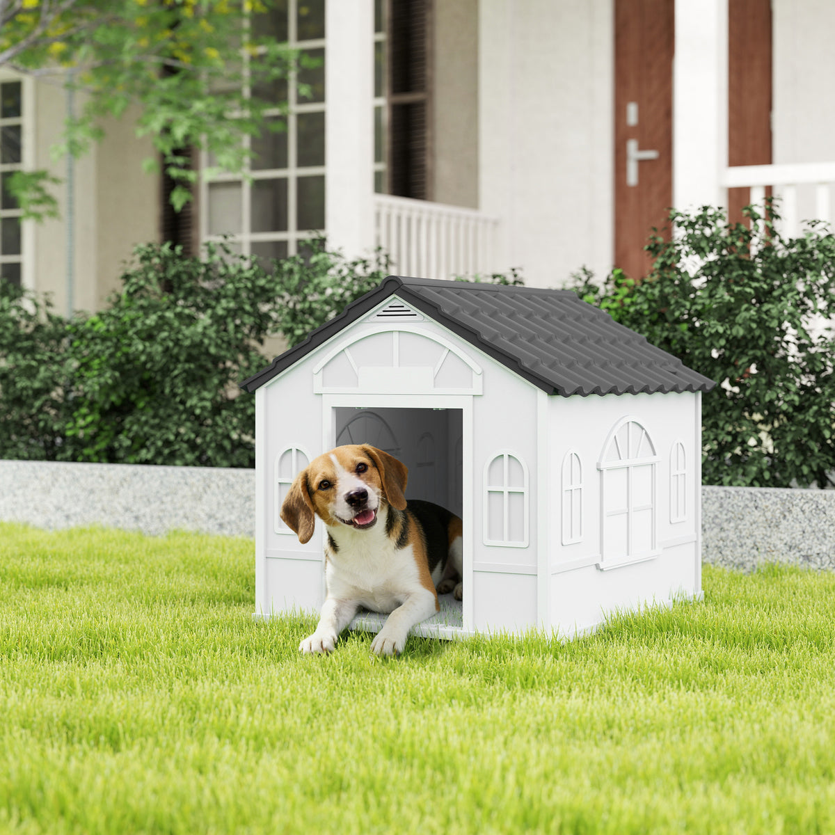 26" Plastic Dog House Outdoor with Air Vents, for Small Medium Dogs, Blue – view 14
