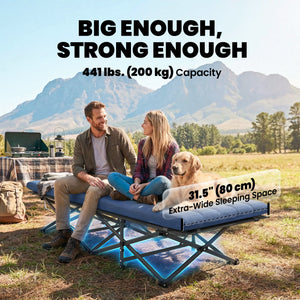 Camping Cot with Soft Pad, 32" Extra Wide Folding Cots with Non-Slip Feet and Carry Bag, Blue