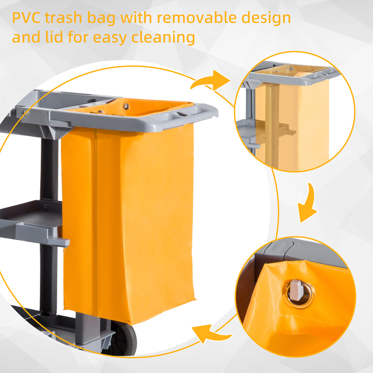 Janitorial Cart with 3 Shelves, Cleaning Cart on Wheels with Rubbish Bag and Mop Holders for Hotel – view 5