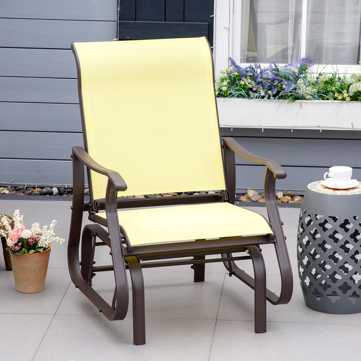 Outdoor Glider Chair, Patio Glider with Steel Frame and Mesh Fabric, Outdoor Chair for Backyard, Garden – view 7
