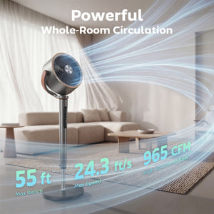 20dB Silent Standing Fan, Oscillating Fan with 12 Speeds, LED Light, WiFi & Remote Control, 12H Timer