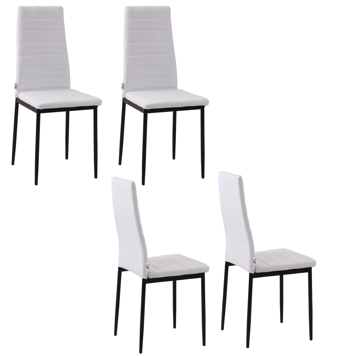 High Back Dining Chairs, Modern Upholstered Linen Fabric Accent Chairs with Metal Legs for Kitchen, Set of 4, White