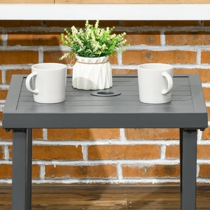 Outdoor Side Table, Patio End Table with Umbrella Hole, Small Coffee Table with Steel Frame for Balcony – view 13