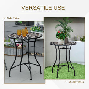 Mosaic Patio Table, Round Coffee Table with Metal Frame, Garden Furniture for Outdoor, Poolside, Black