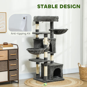 52.5" Cat Tree Tower with Scratching Posts, Cat Condos, Bed, Platforms, Hammocks, for Indoor Cats, Dark Grey – view 6