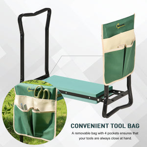 Garden Kneeler and Seat, Foldable Gardening Stool Bench with Thick EVA Foam Kneeling Pad and Large Tool Pouch, Green