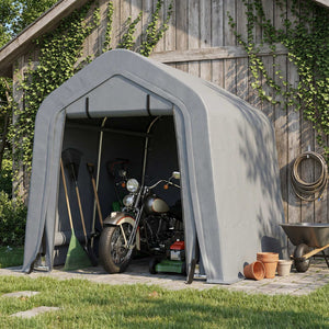 8' x 6' Carport with Sidewalls and Roll-up Door, Outdoor Storage Shelter for Motorcycle and Car, Grey – view 21