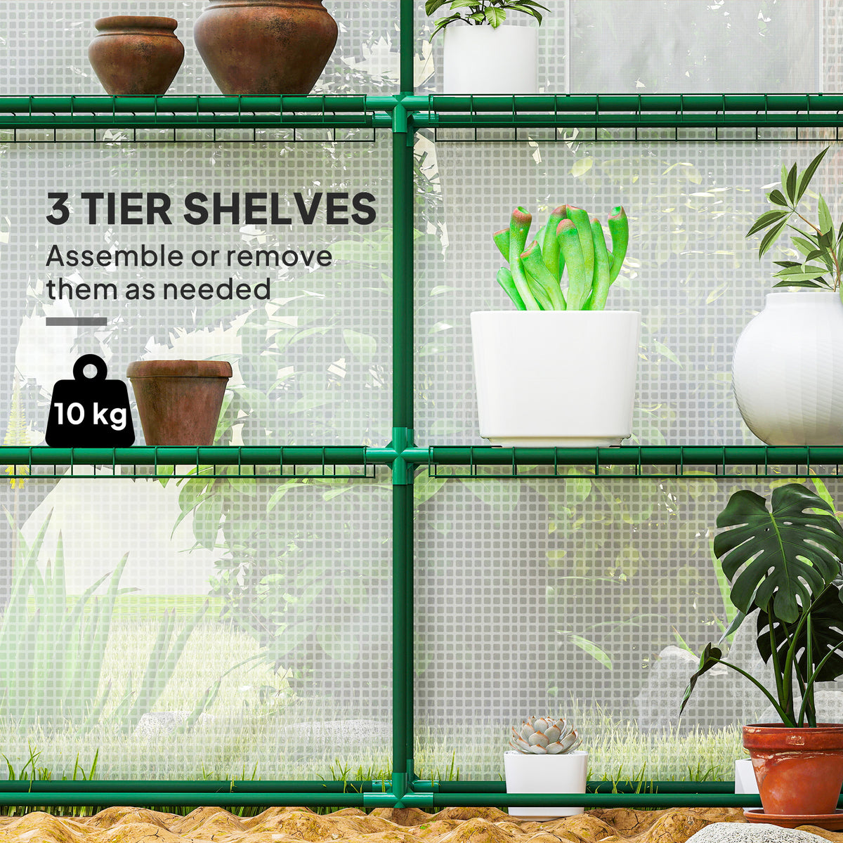 Walk-in Greenhouse with 3 Tier, Garden Plant Growhouse with Roll-up Door and Mesh Windows – view 10