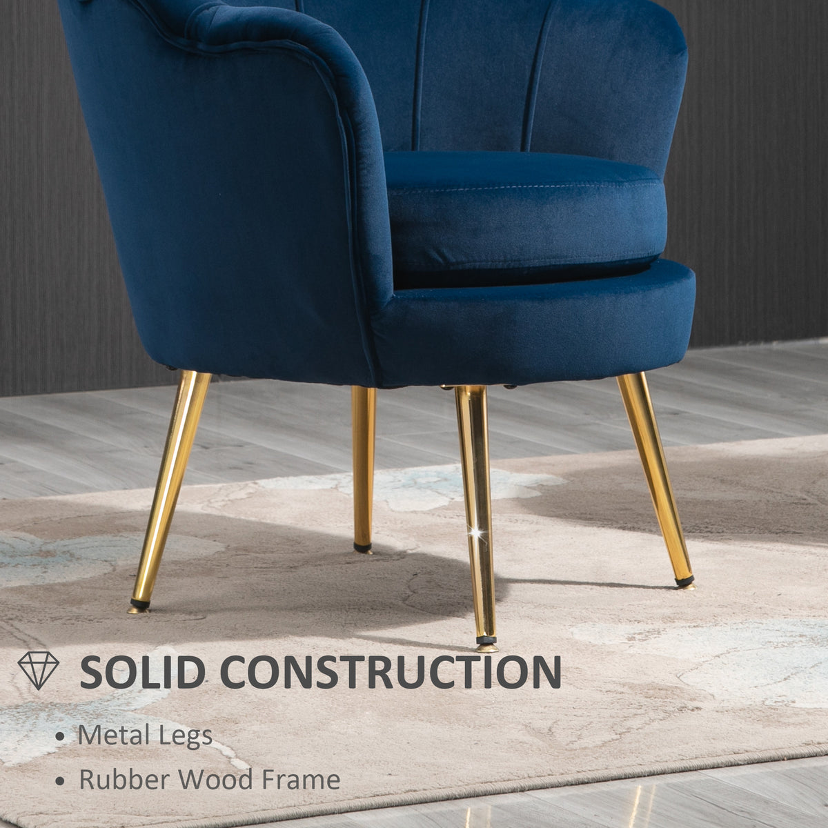 Modern Accent Chair, Velvet-Touch Fabric Leisure Club Chair with Gold Metal Legs for Bedroom, Dark Green – view 19