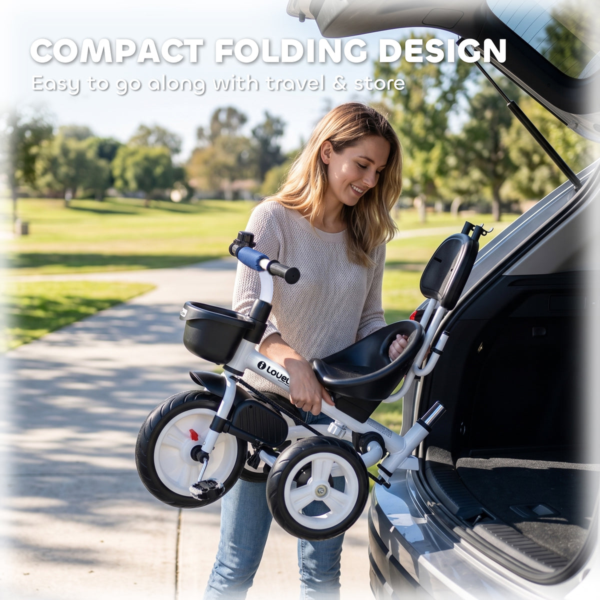 Qaba 6 in 1 Toddler Tricycle with Parent Push Handle, Canopy, Storage Baskets, Cupholder, Dark