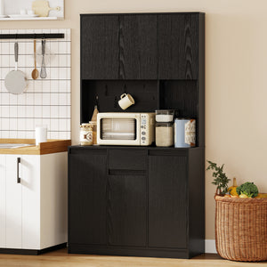 71" Pantry Cabinet with Charging Station, Kitchen Storage Cabinet with Microwave Stand, Pegboard – view 7