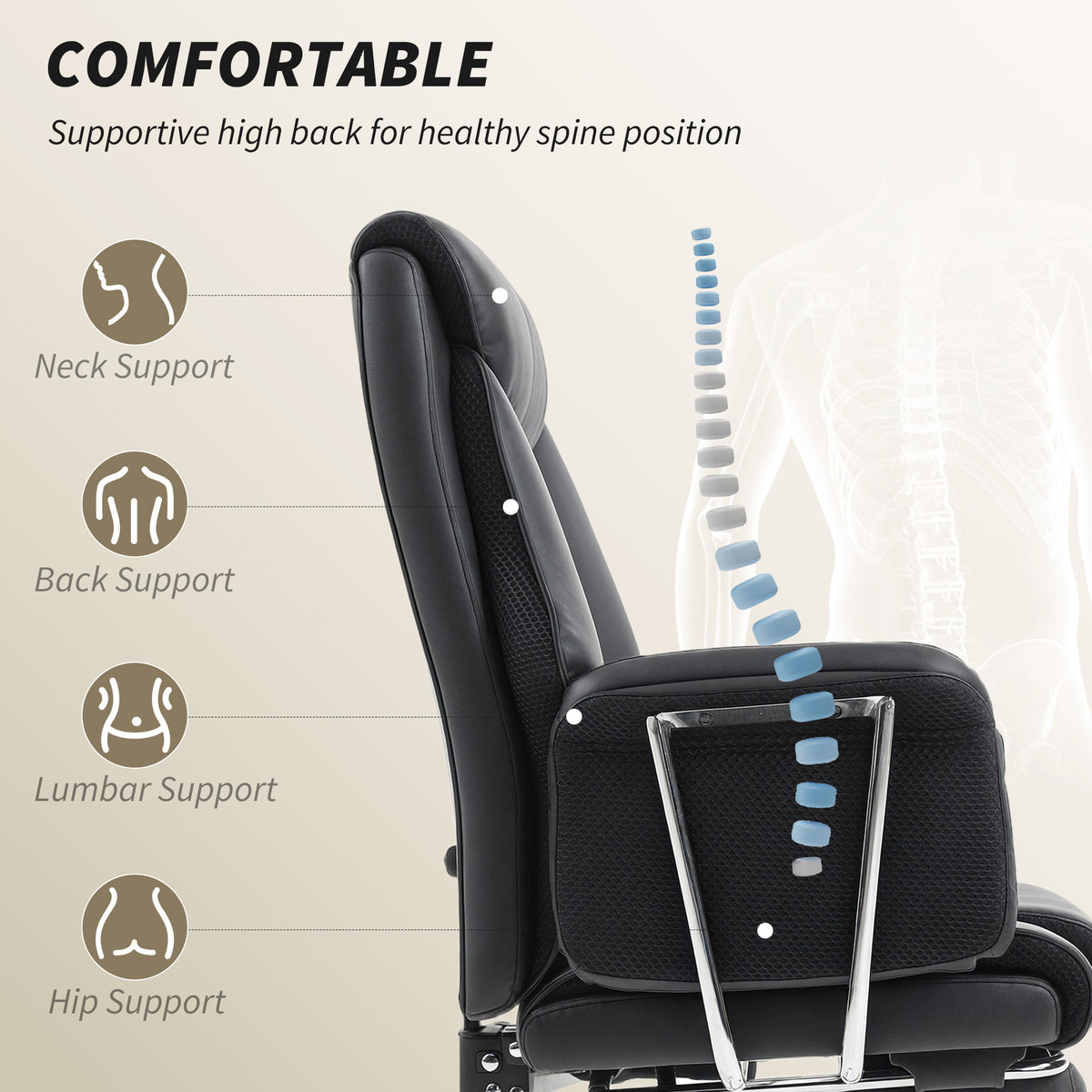 Reclining Office Chair, Overstuffed Executive Desk Chair with High Back, PU Leather, Footrest – view 3
