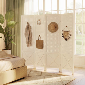 4.7' 3 Panel Wooden Room Divider with Pegboard Display, Folding Privacy Screen for Home Office, Natural – view 27