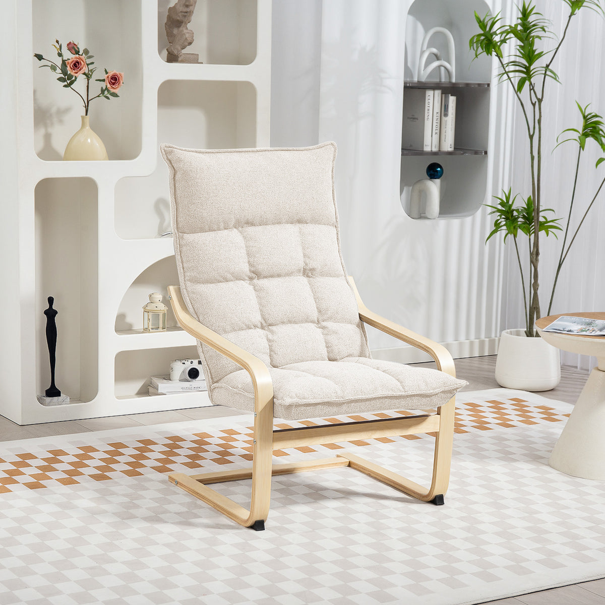 Modern Armchair, Upholstered Accent Chair with Curved Leg and Arm, Leisure Lounge Chair for Living Room – view 14