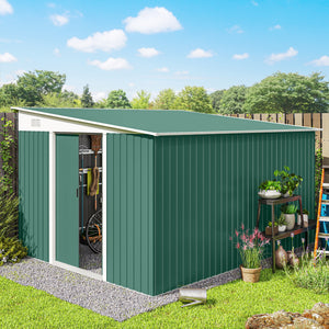 11' x 9' Steel Garden Storage Shed, Outdoor Metal Tool House with Double Sliding Doors & 2 Air Vents, Grey – view 21