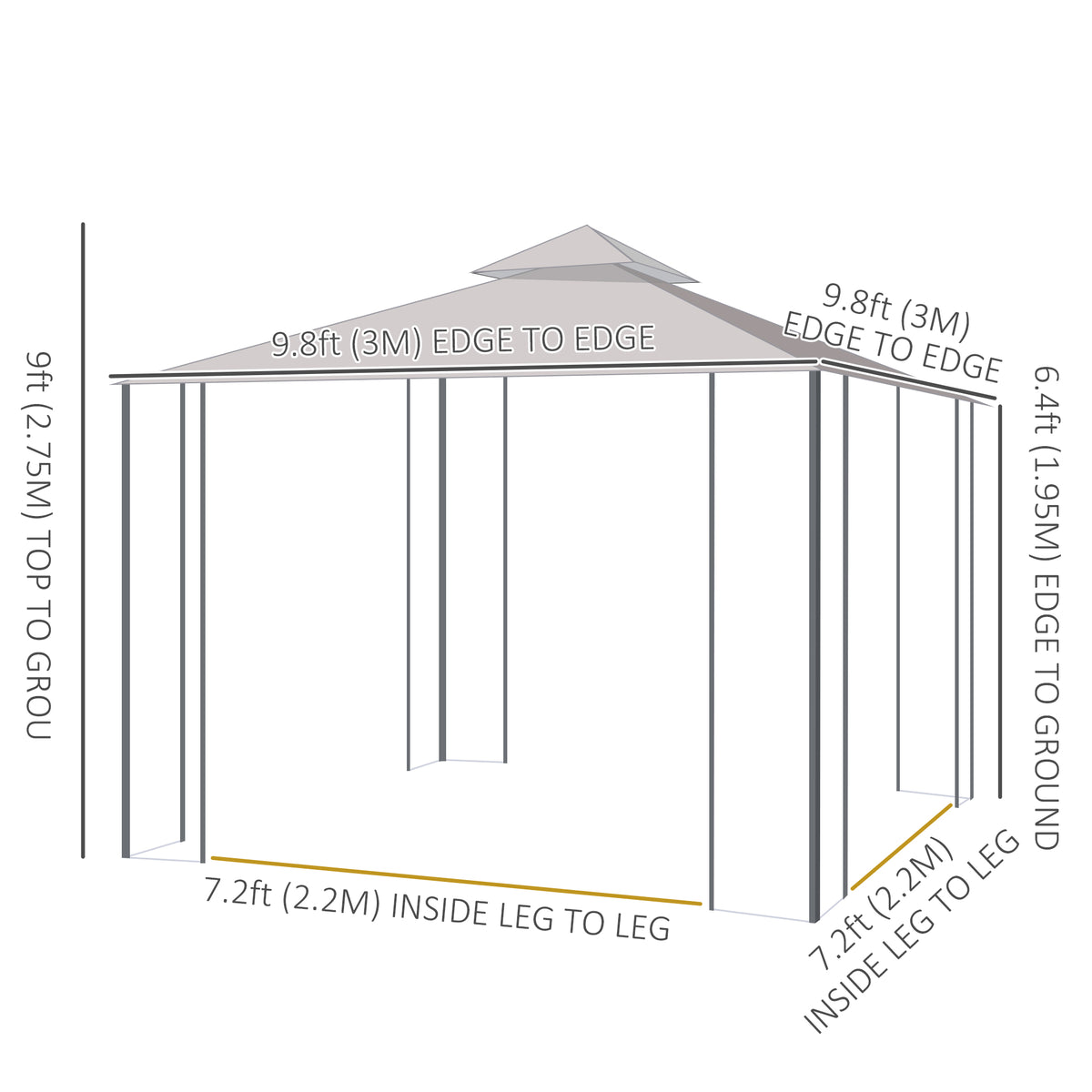 10' x 10' Steel Outdoor Patio Gazebo Canopy with Removable Mesh Curtains, Display Shelves, & Steel Frame – view 9